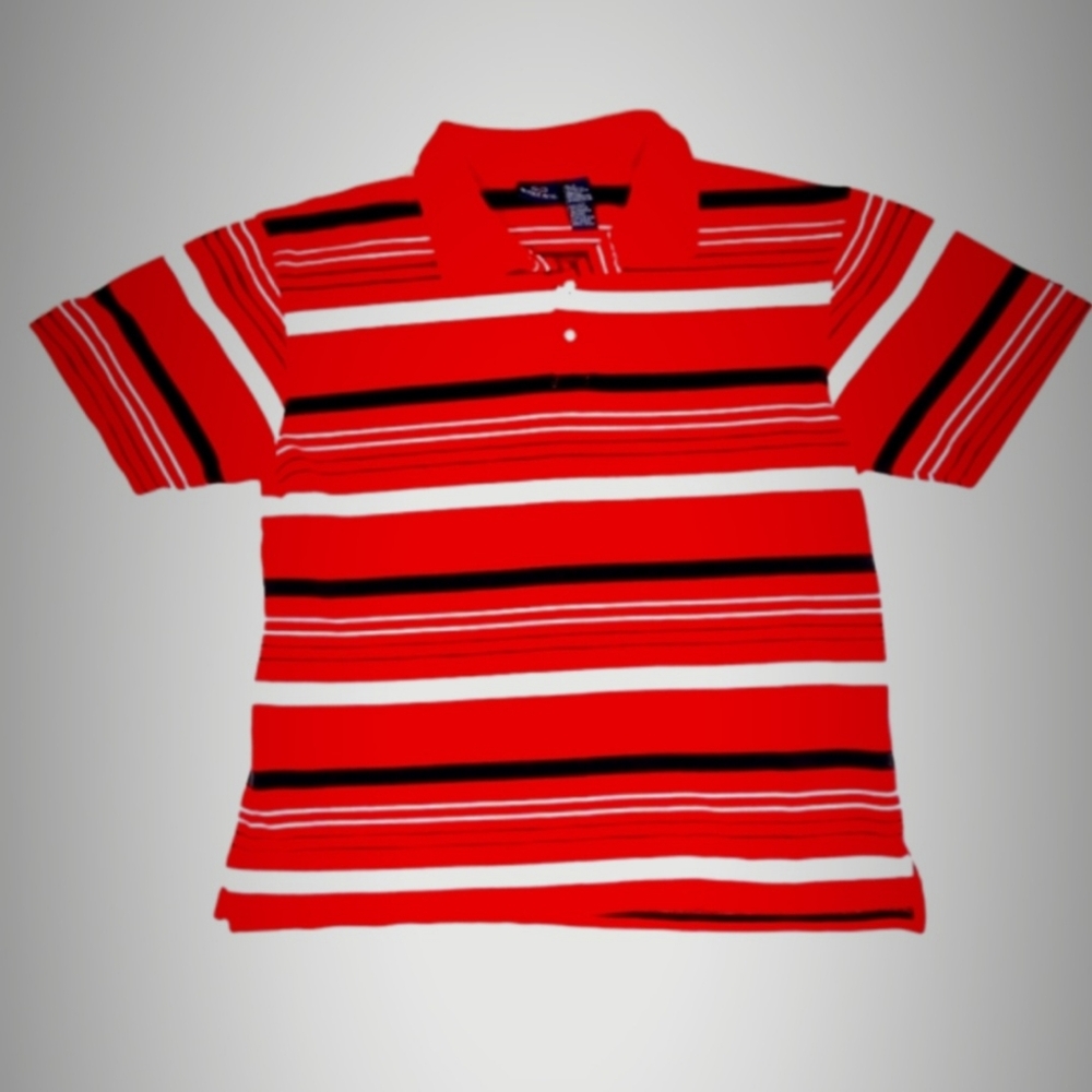 Bugle Boy Striped Polo Shirt Men's Size XL Short Sleeve Red Black White